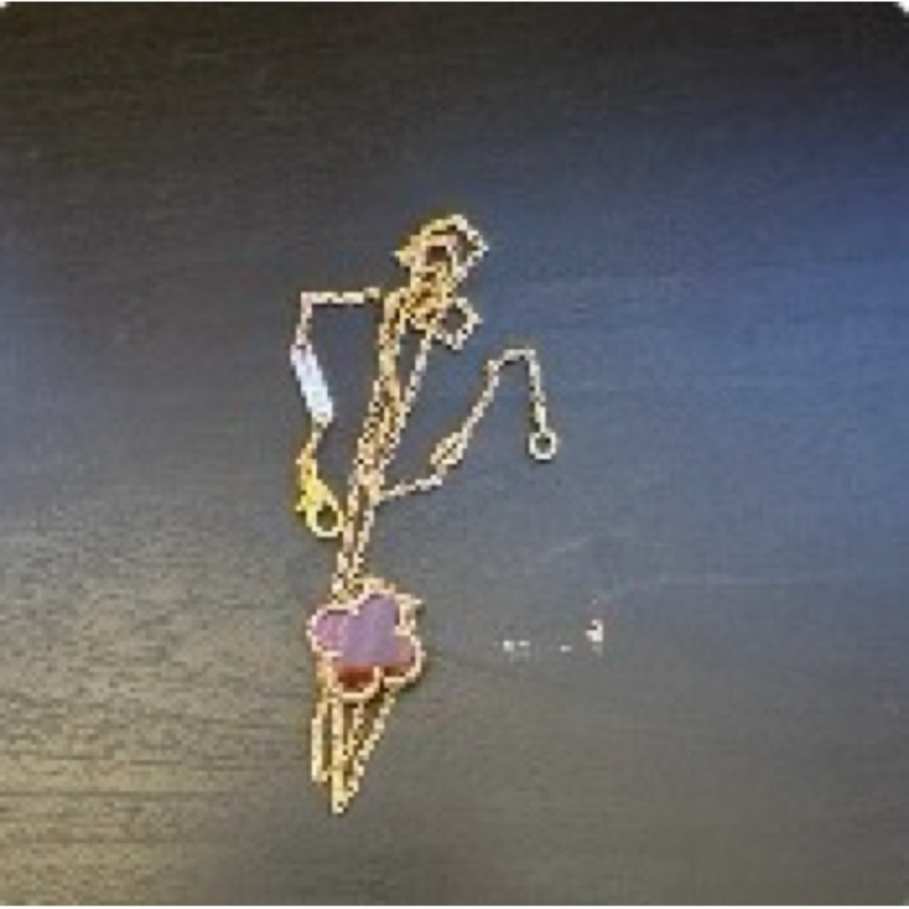 Van Cleef & Arpels Gold Necklace with Purple Clover Pendant